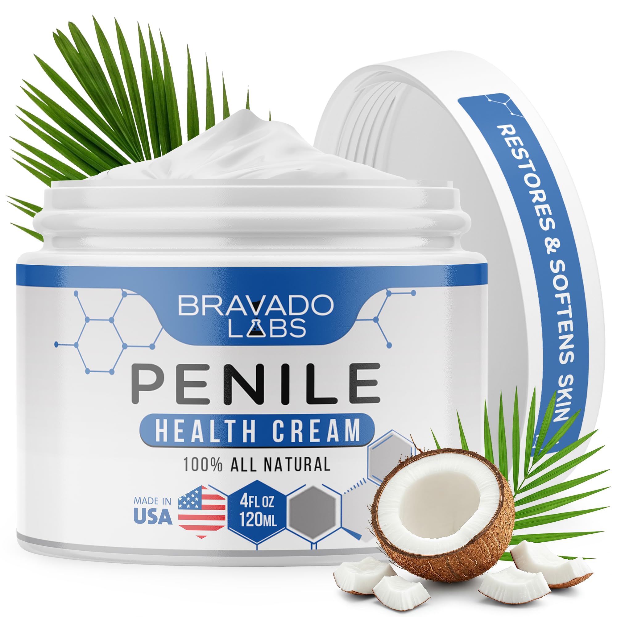 Bravado Labs Premium Penile Health Creme bottle with easy pour for daily use.