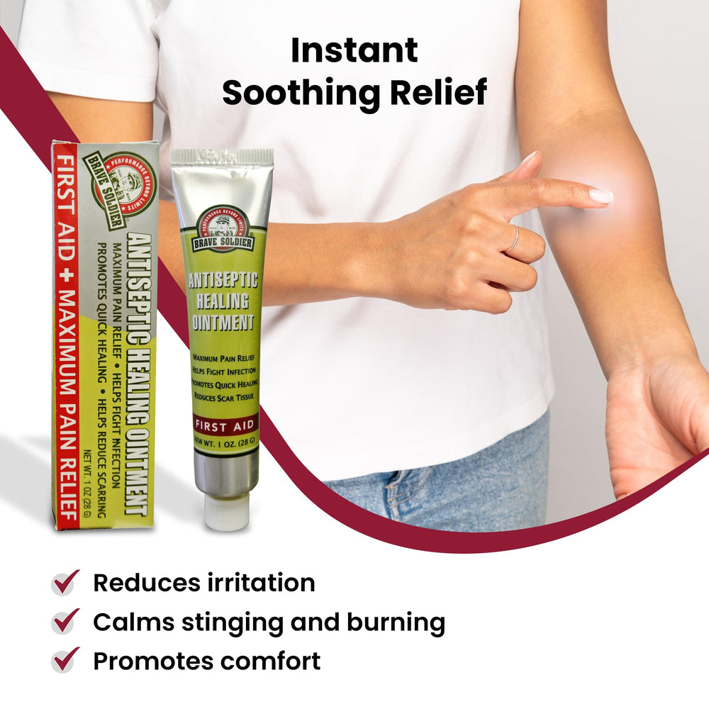 Travel-friendly Brave Soldier ointment in a compact container for on-the-go use.