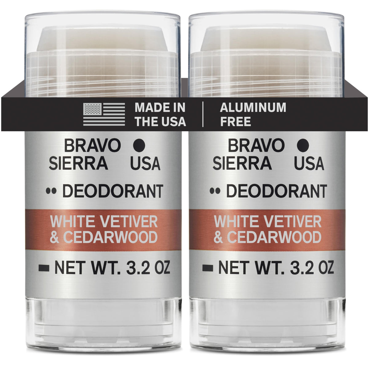 Bravo Sierra 2-pack packaging of aluminum-free deodorant.