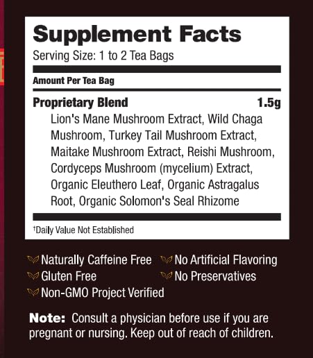 Bravo Tea 6 Mushroom Defense tea bag steeping in cup for a cozy ritual.