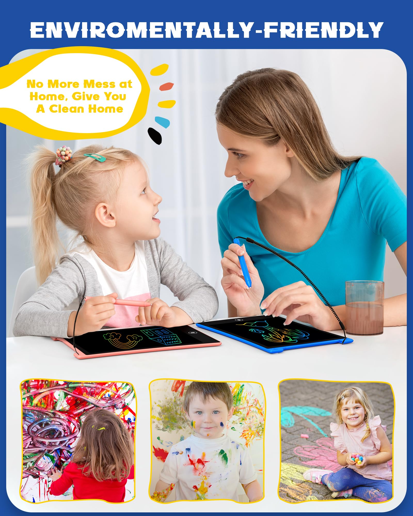 Bravokids erase button clears screens instantly for quick re-doodles.