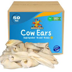 Brazilian Pet 100% natural cow ears display for durable dog chews