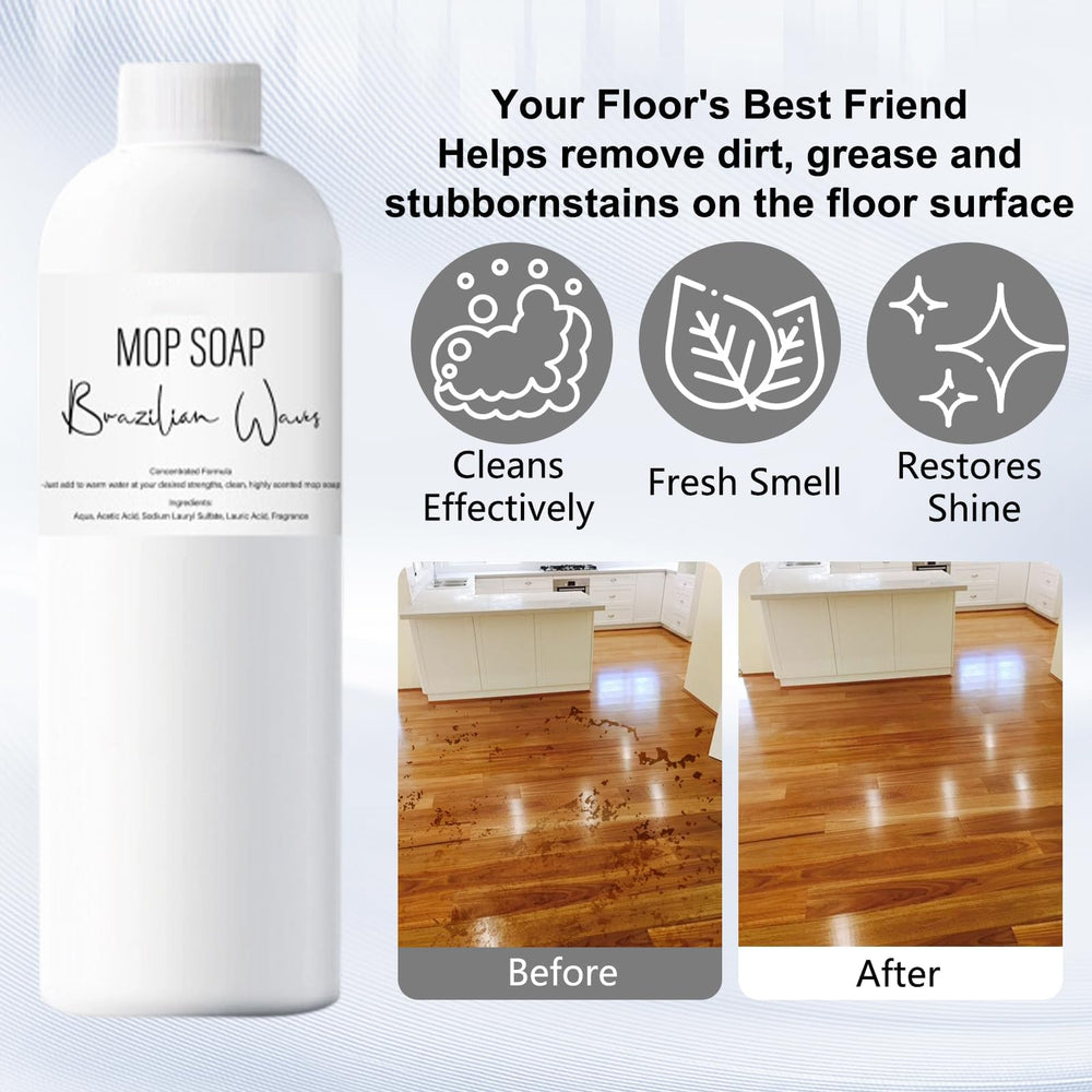 Brazilian Waves Mop Soap dilution in bucket demonstrates easy 1/4 cup usage.