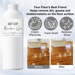 Brazilian Waves Mop Soap dilution in bucket demonstrates easy 1/4 cup usage.