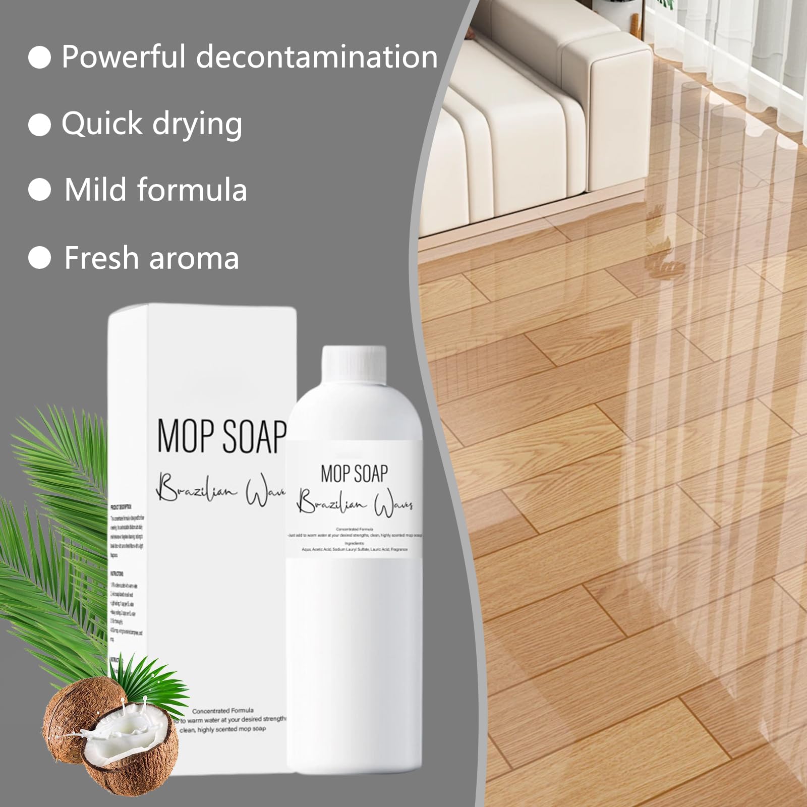 Brazilian Waves Mop Soap multisurface cleaning for kitchen and bath.