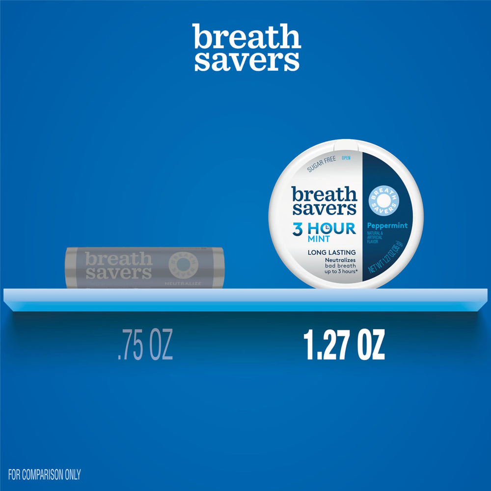 Desk drawer or car cup holder with Breath Savers for portable freshness.