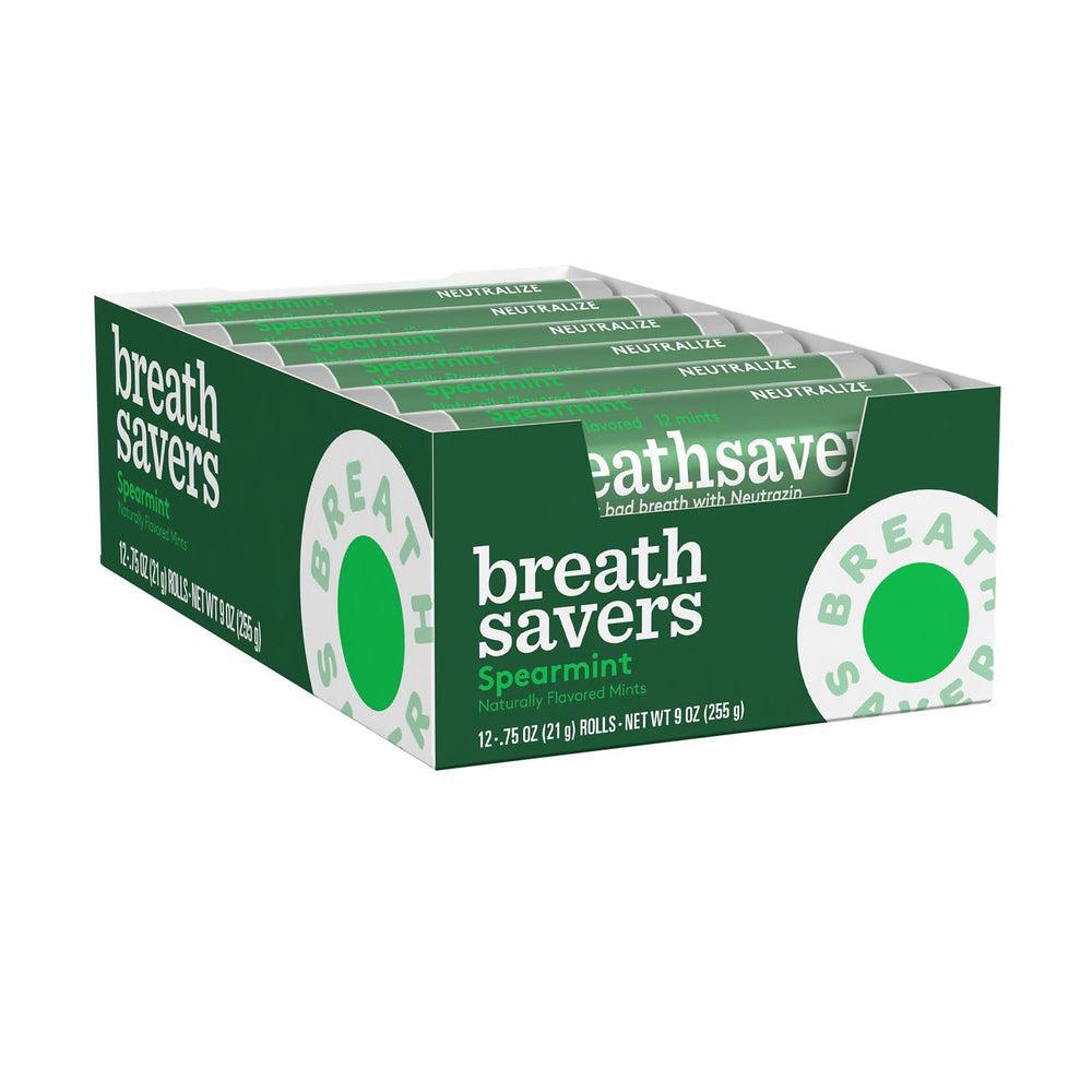 Breath Savers spearmint mints with cooling flavor after coffee.