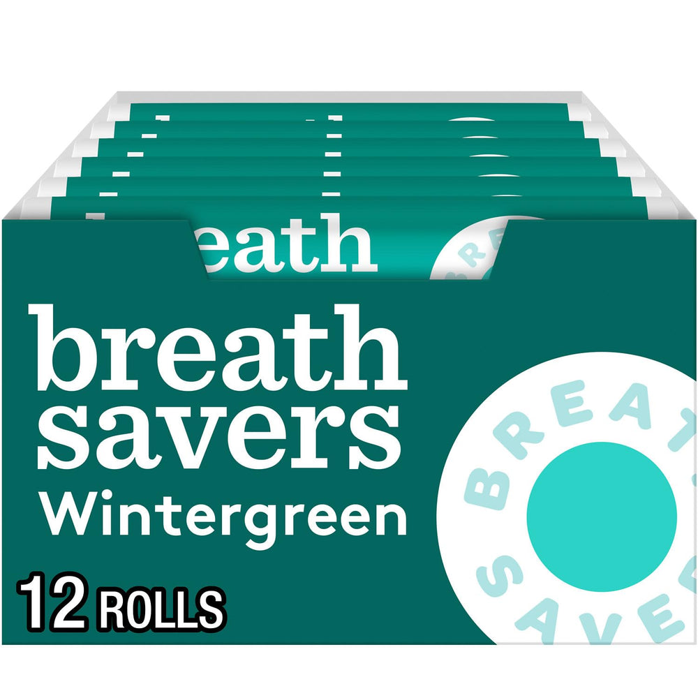 Breath Savers Wintergreen mints box for all-day freshness.