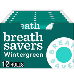 Breath Savers Wintergreen mints box for all-day freshness.