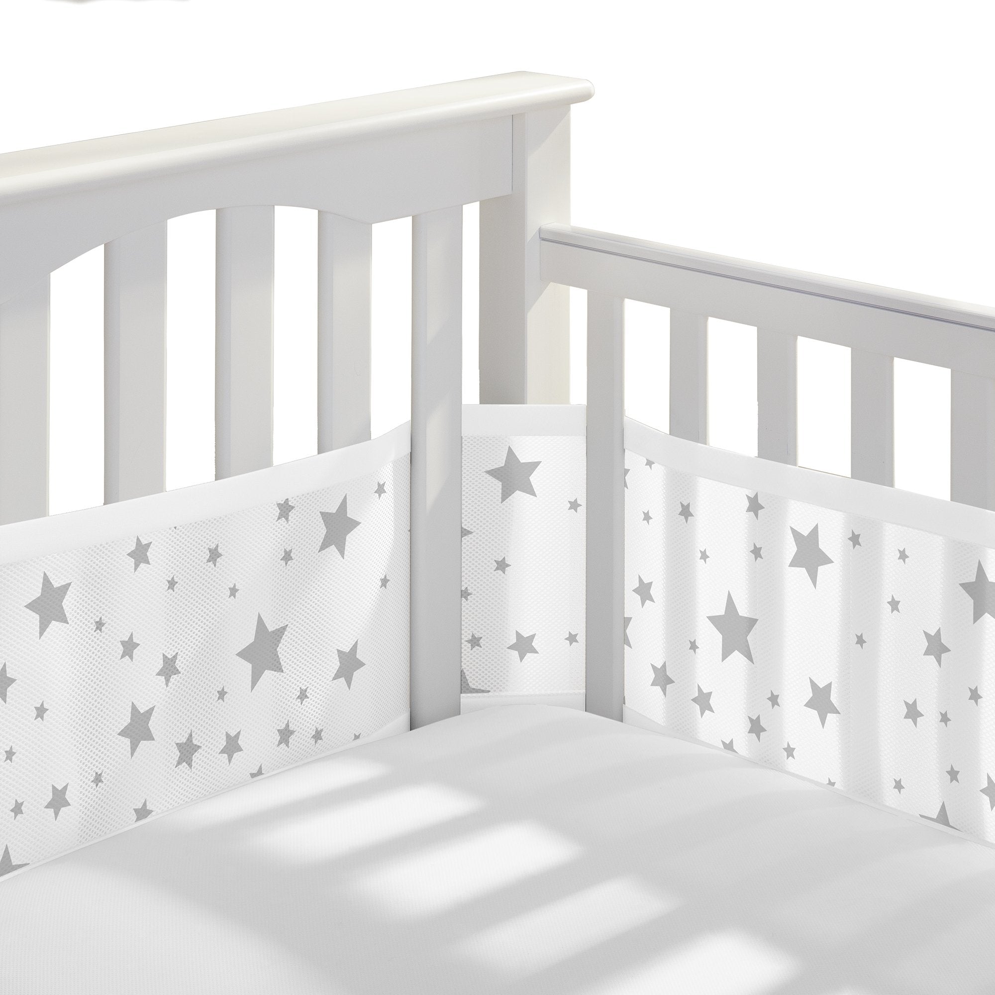 BreathableBaby Starlight 3mm mesh crib liner covering all four sides for improved airflow.