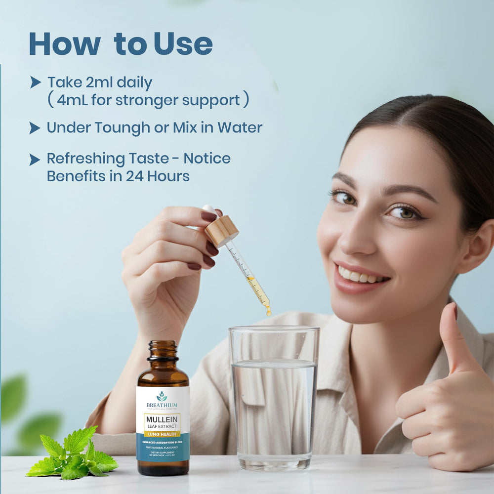 Breathium Mullein Drops made in USA label.