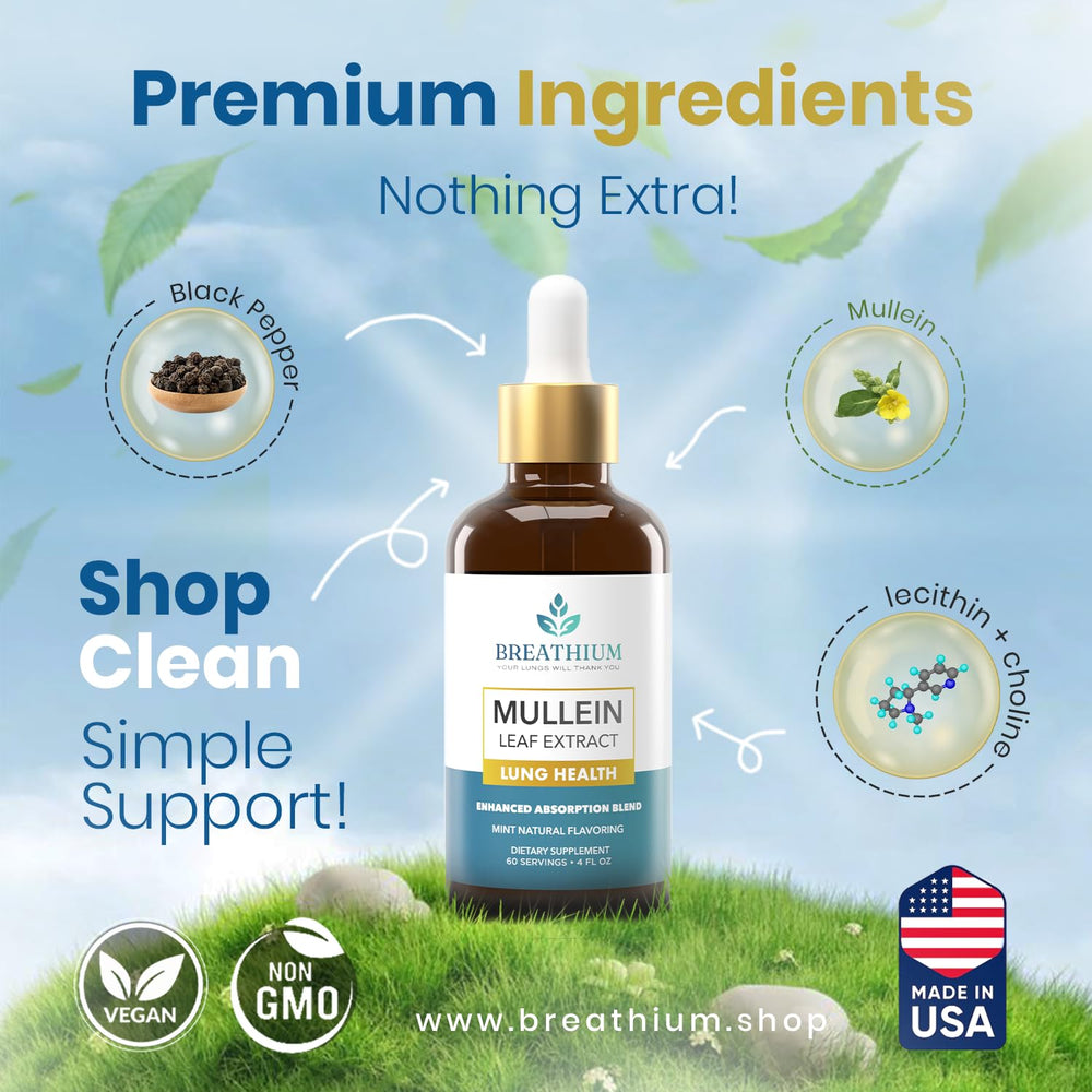 Breathium Mullein Drops mixed with water or juice for easy use.