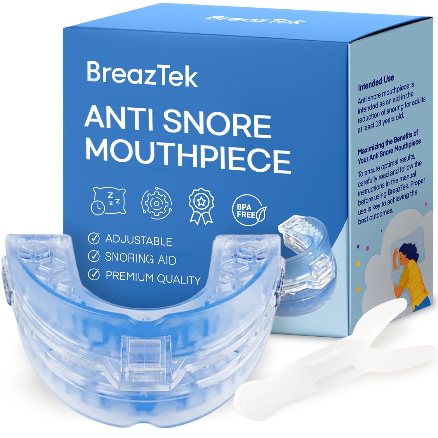 BreazTek Anti Snore Mouthpiece anatomical diagram of safe intraoral placement