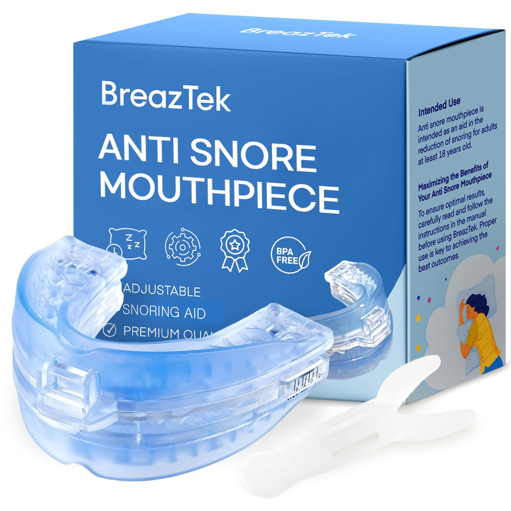 BreazTek Anti Snore Mouthpiece front view shows a comfortable adjustable design for nightly use