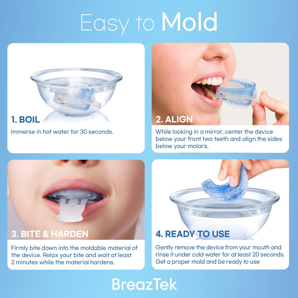 BreazTek Anti Snore Mouthpiece packaging highlights OTC single-user convenience