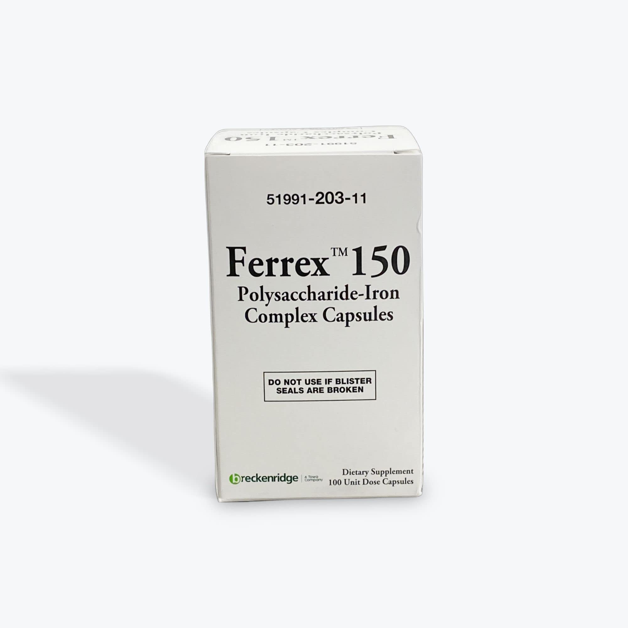 Breckenridge Ferrex 150 capsules provide daily iron support.