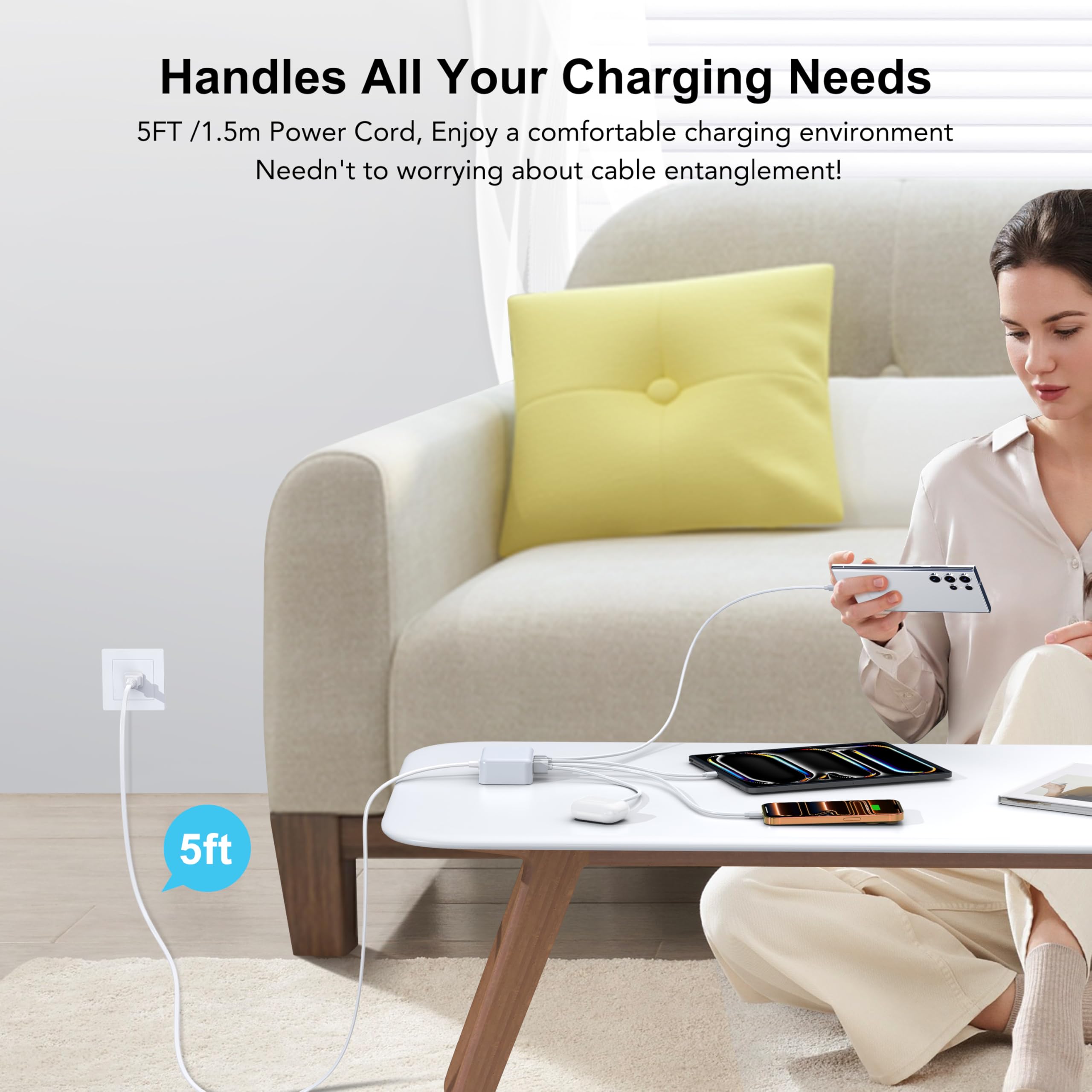 Breeket full 6-port charging station in use on a tidy desk setup.