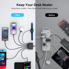 BREEKET USB-C 6-Port top cable angle to show accessible reach from outlet