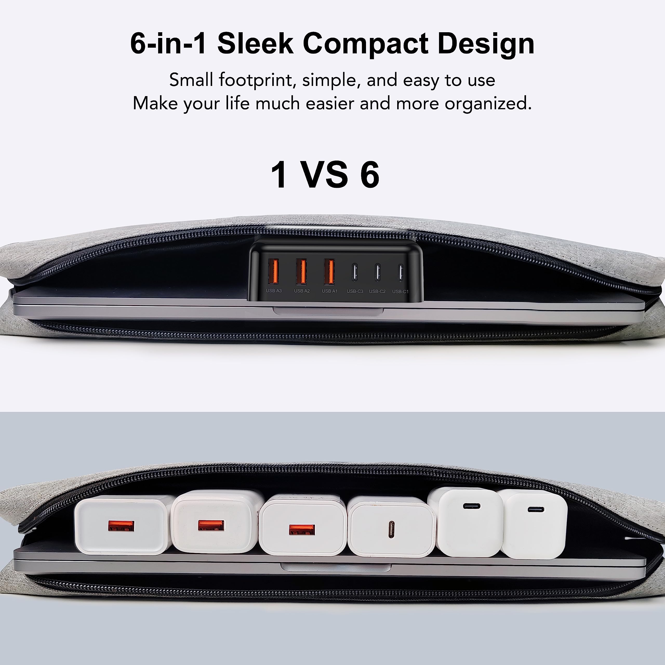BREEKET USB-C 6-Port travel case setting demonstrates portability and travel readiness