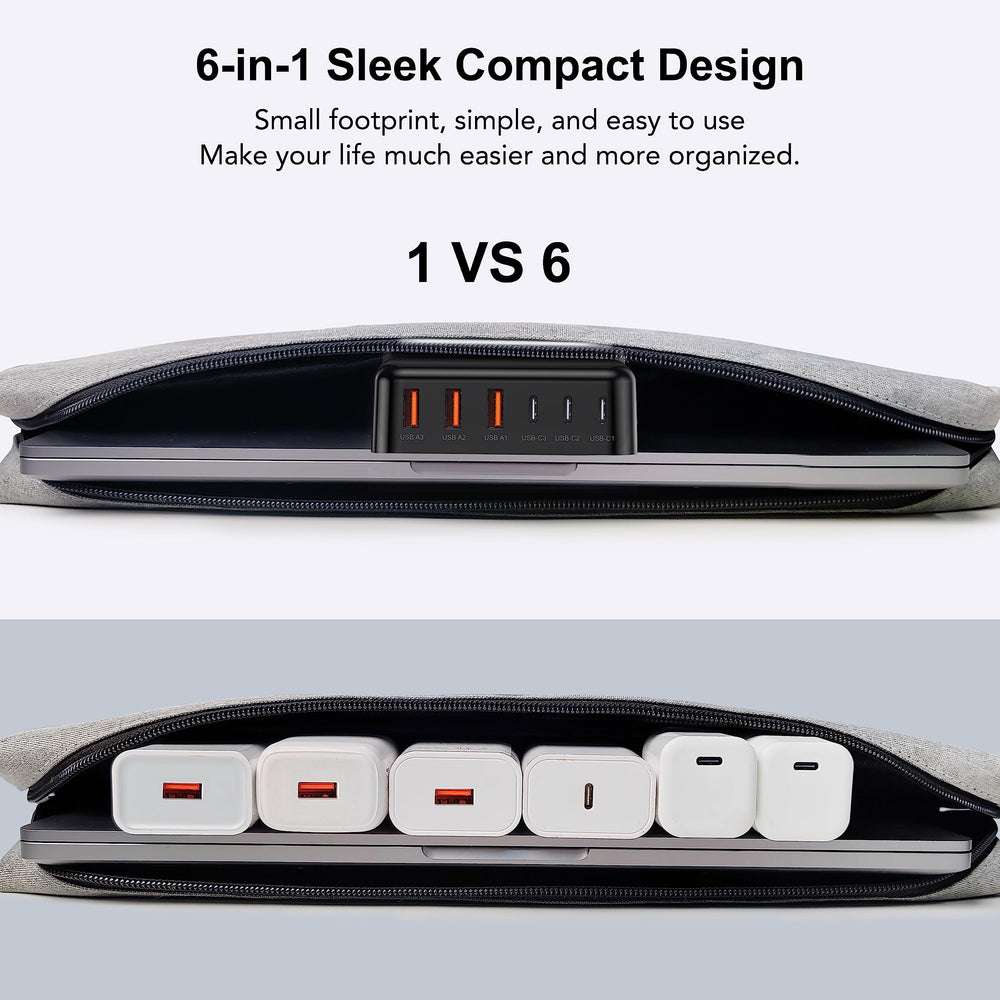 BREEKET USB-C 6-Port travel case setting demonstrates portability and travel readiness