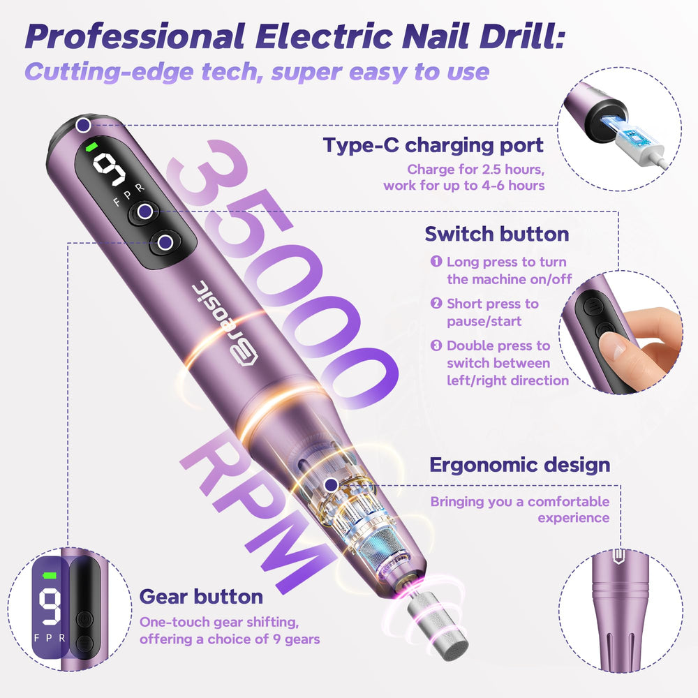 Breosic 12-in-1 kit with assorted bits for manicure and pedicure tasks.