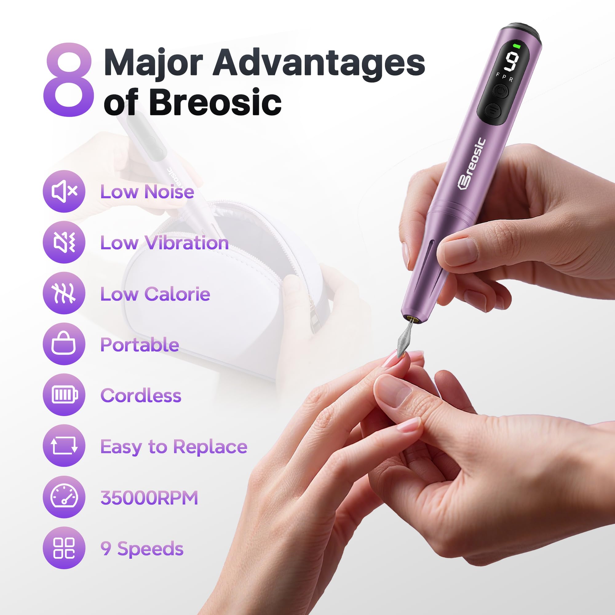 Breosic forward-reverse rotation enables comfortable operation for both hands.