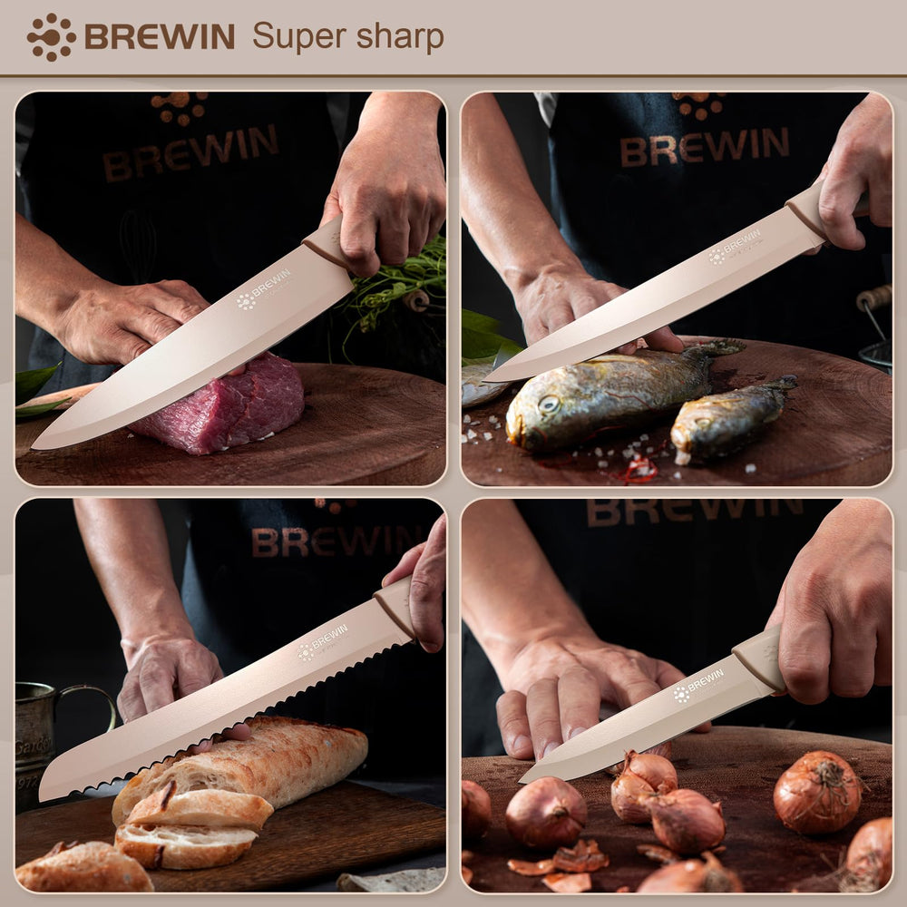 Brewin knife set universal knife block featured for compact, dishwasher-safe storage.