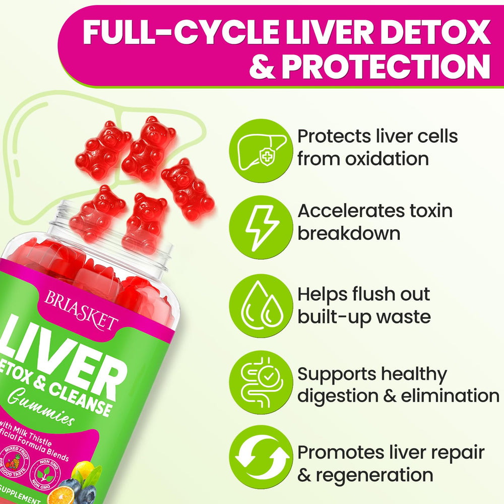 Briasket Liver Detox Gummies label close-up highlighting premium milk thistle extract