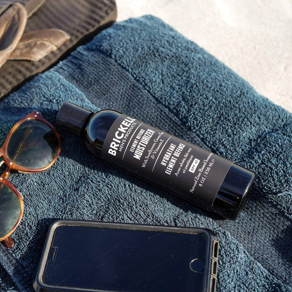 Brickell Element Defense SPF45 unscented label; lightweight moisturizer with mineral protection.