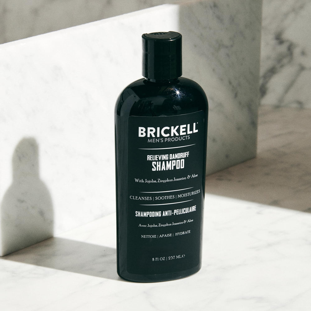 Brickell Men's Relieving Dandruff Shampoo lather offers a soothing cleanse.