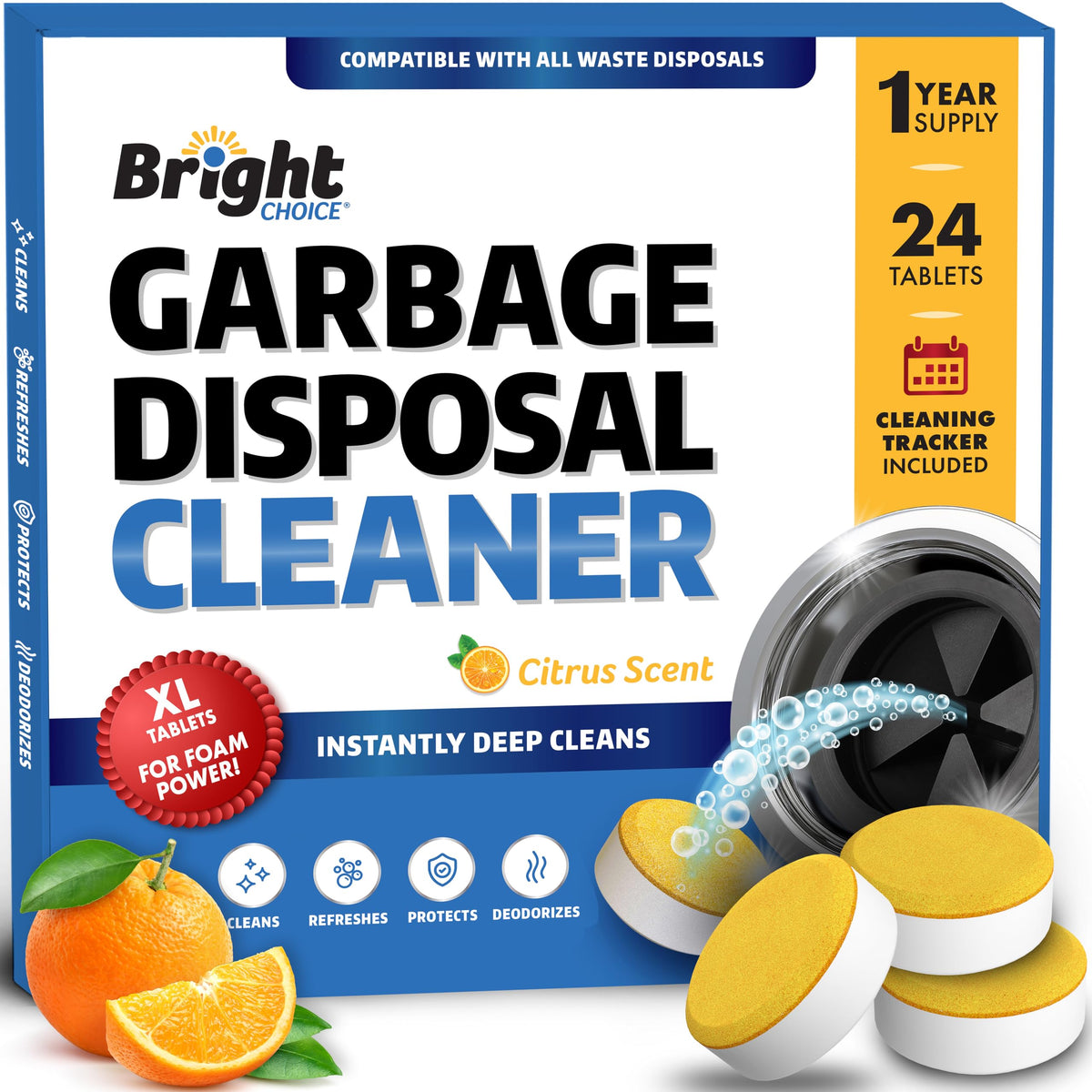 Bright Choice garbage disposal cleaner tablets in a 24-pack for proactive sink maintenance.