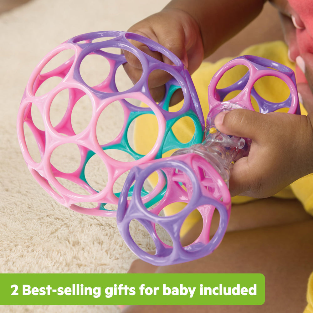 Bright Starts Delightful Duo set fits in a diaper bag for on-the-go fun.