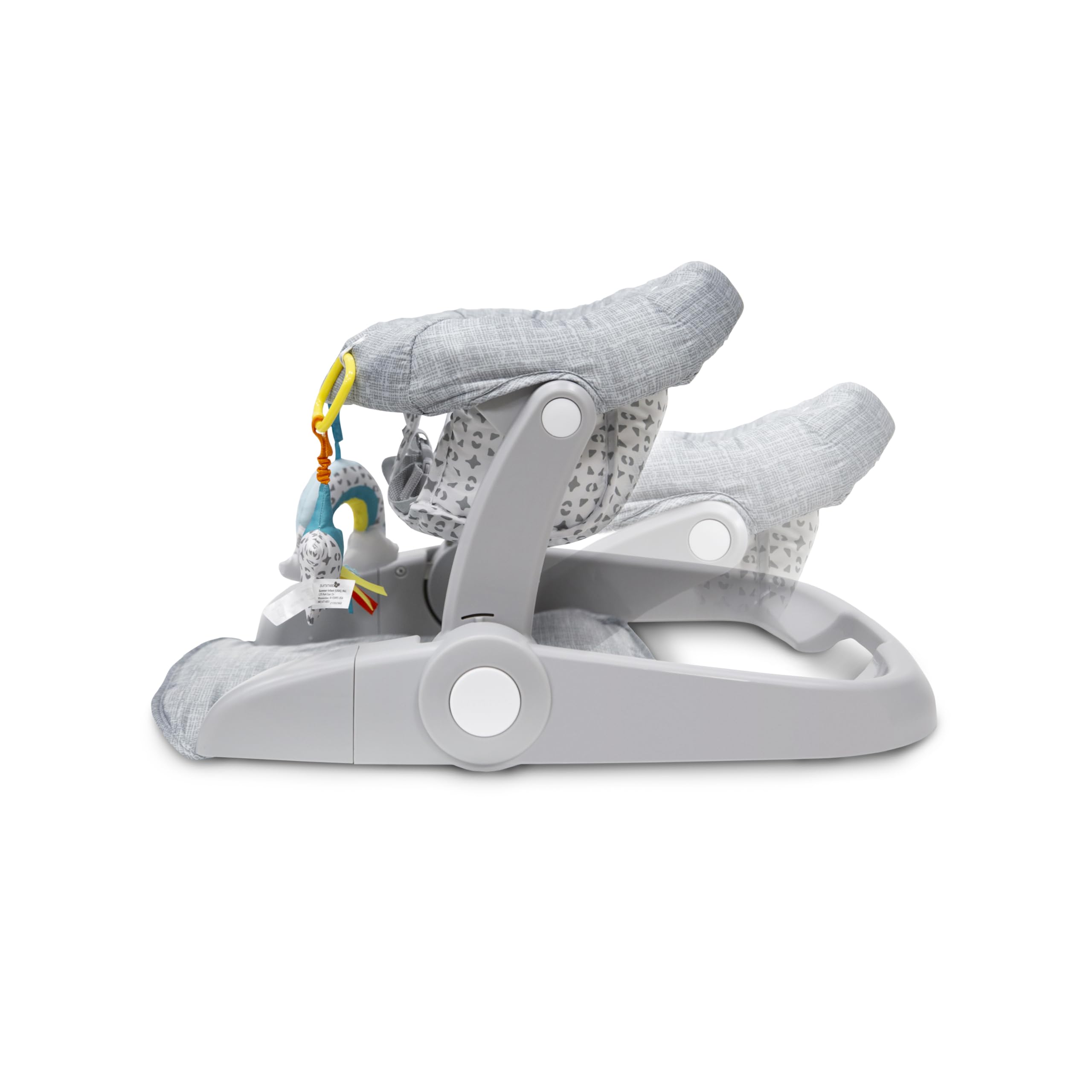 Bright Starts Learn-to-Sit seat removable toys encourage playful exploration.
