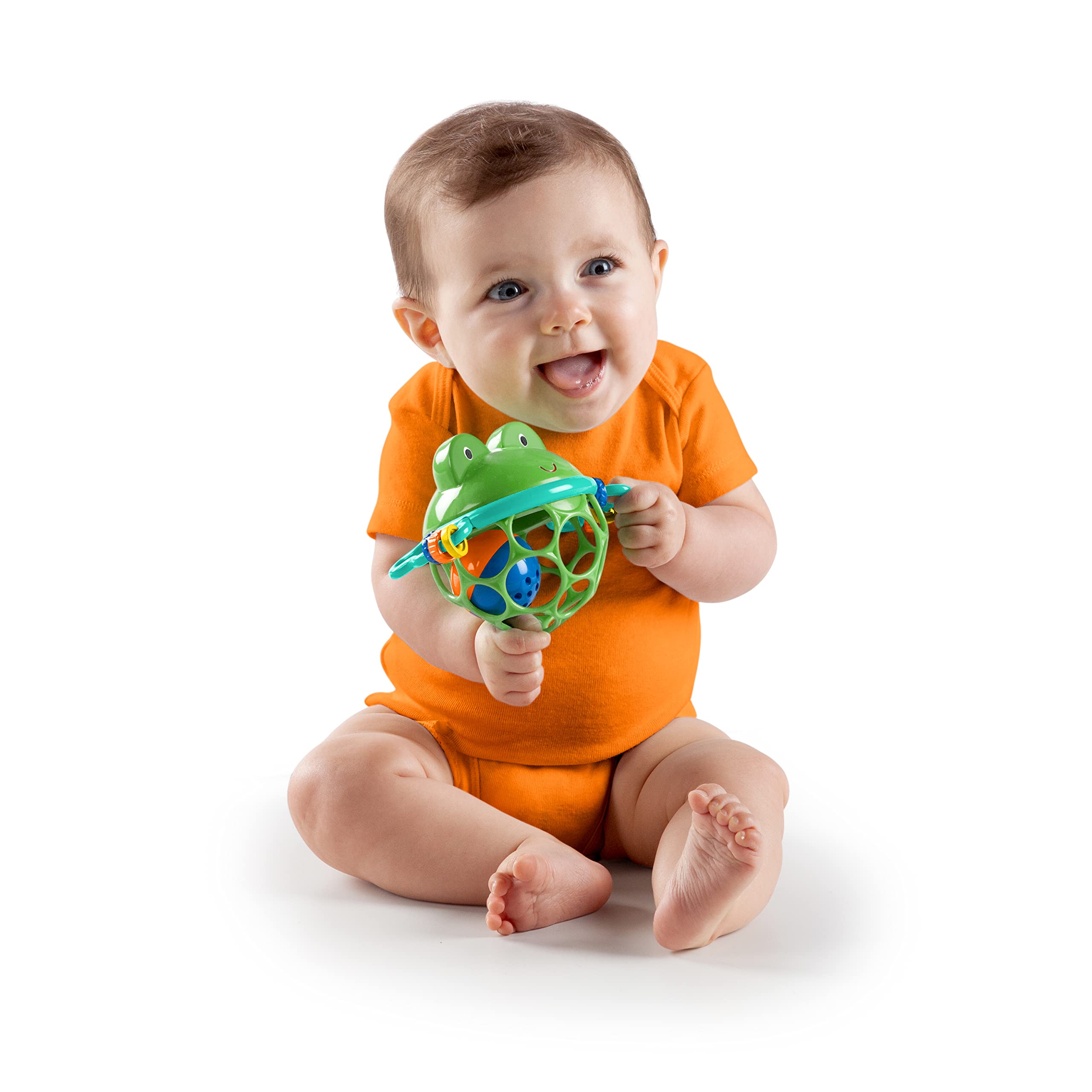 Bright Starts Little Shakers Oball Rattle Easy-Grasp Toy in teal supports grip.