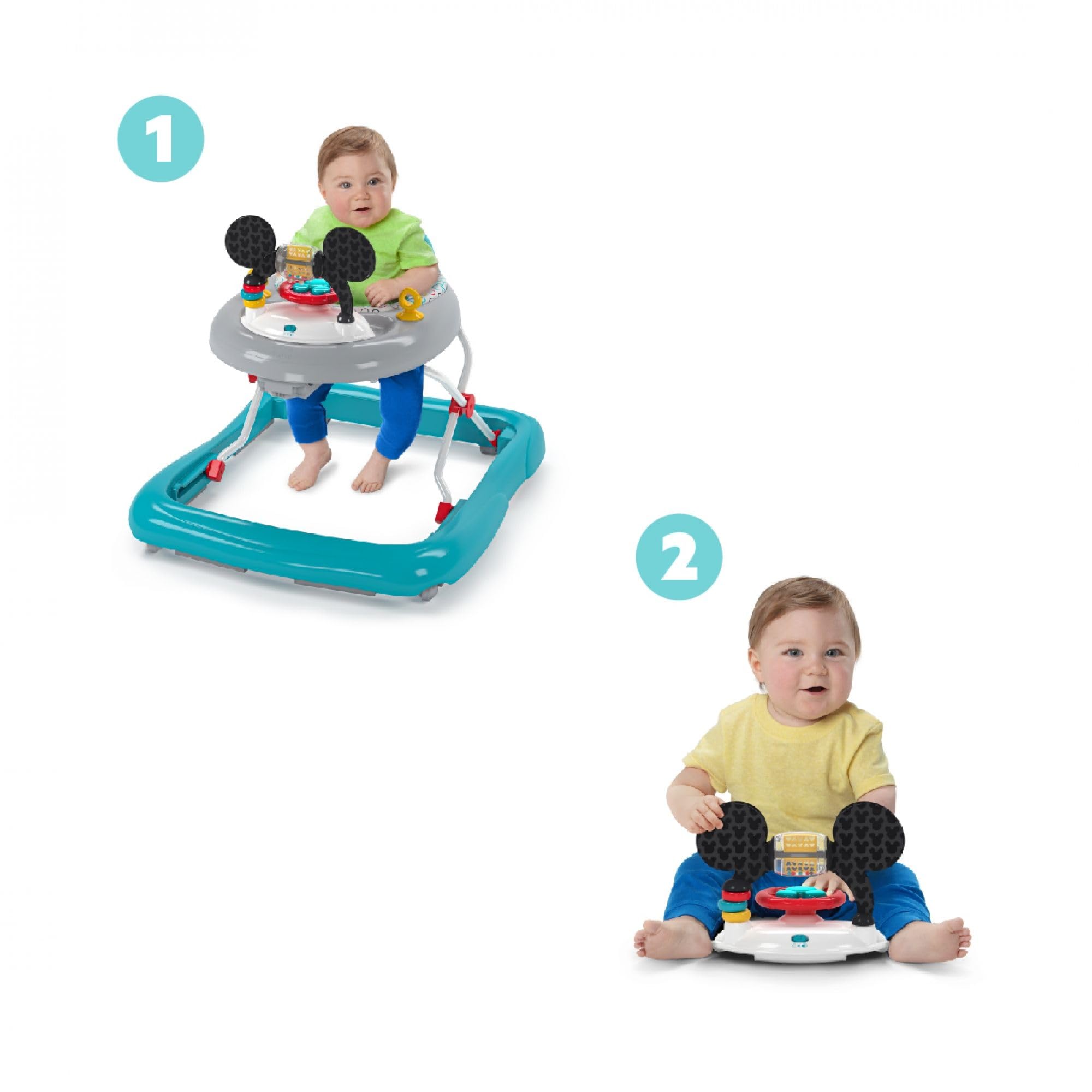 Bright Starts Mickey Mouse walker height adjustment fits growing babies.