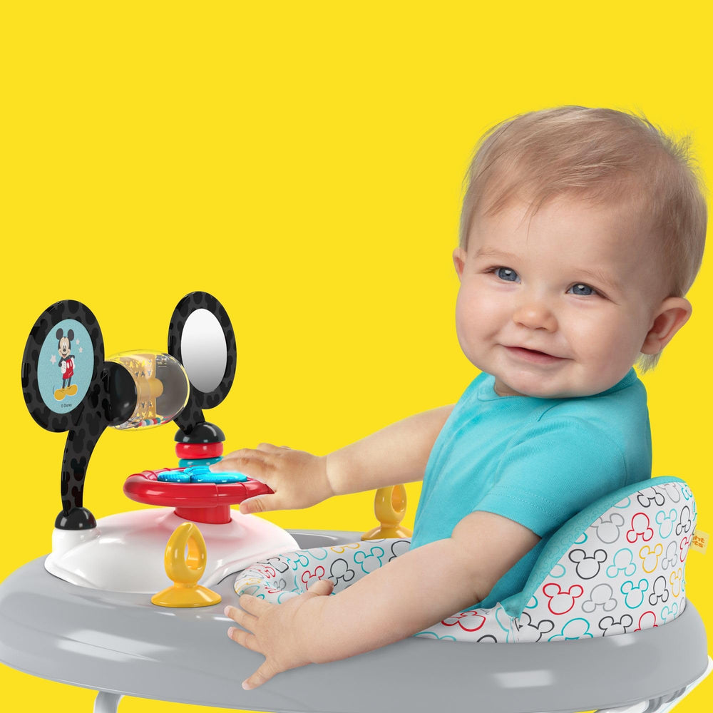 Bright Starts Mickey Mouse walker light-up steering wheel enhances early playtime.