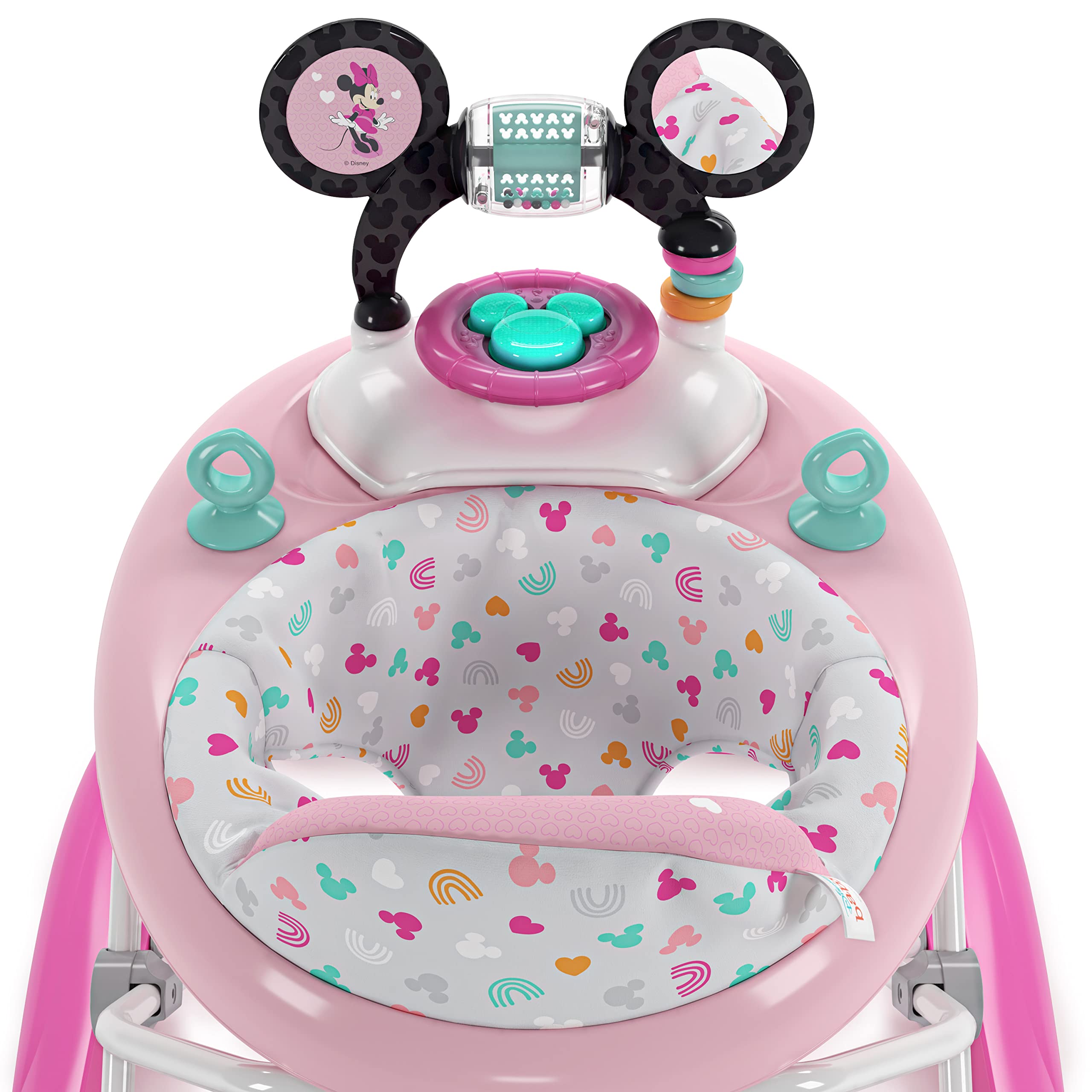 Bright Starts Minnie Forever Besties walker with machine-washable seat pad for easy cleaning