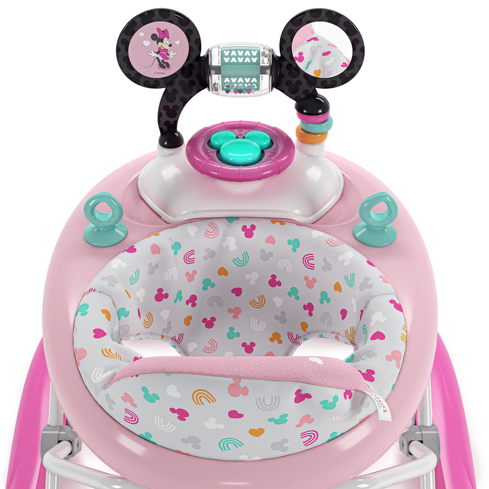 Bright Starts Minnie Forever Besties walker with machine-washable seat pad for easy cleaning