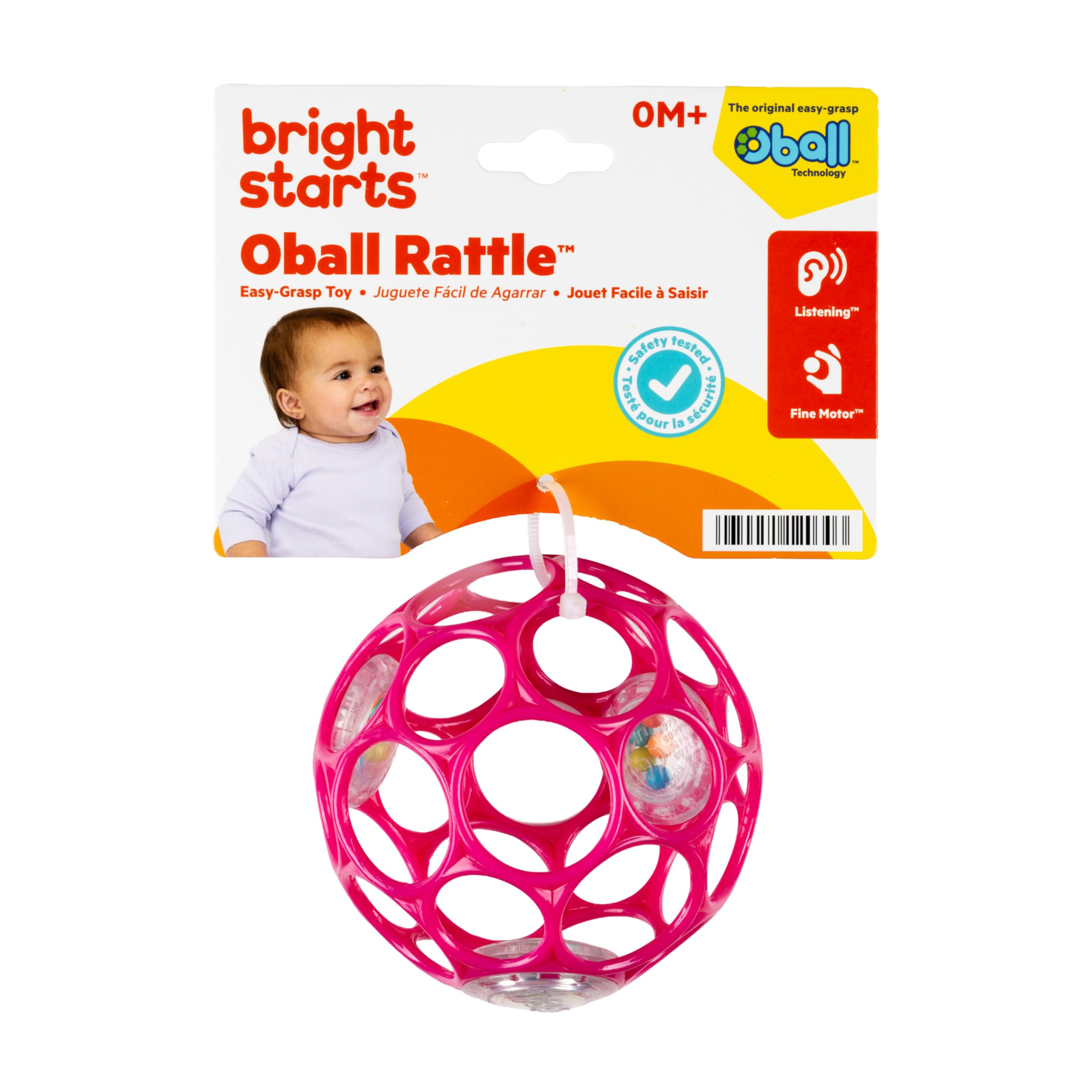Bright Starts Oball pink rattle makes a thoughtful newborn gift.