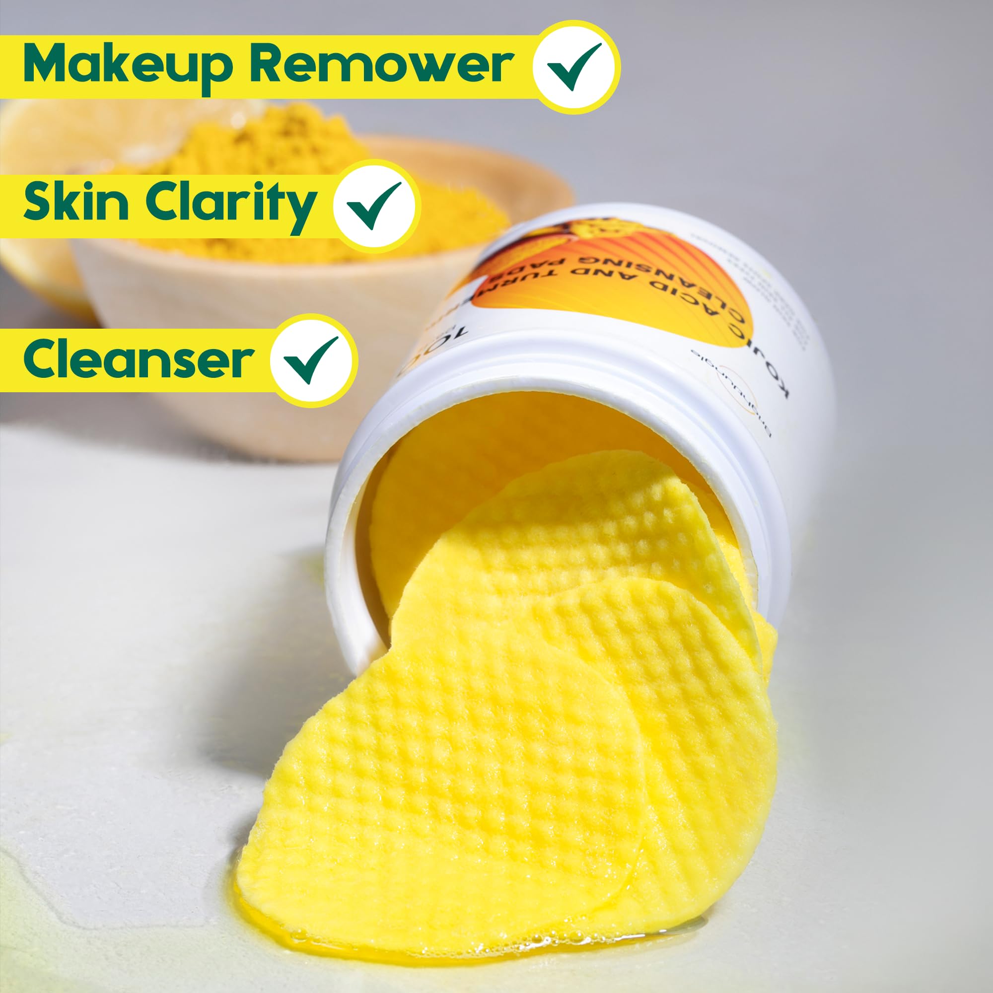BRIGHTJUNGLE Kojic Turmeric Pads closeup highlighting soft texture for gentle cleanse