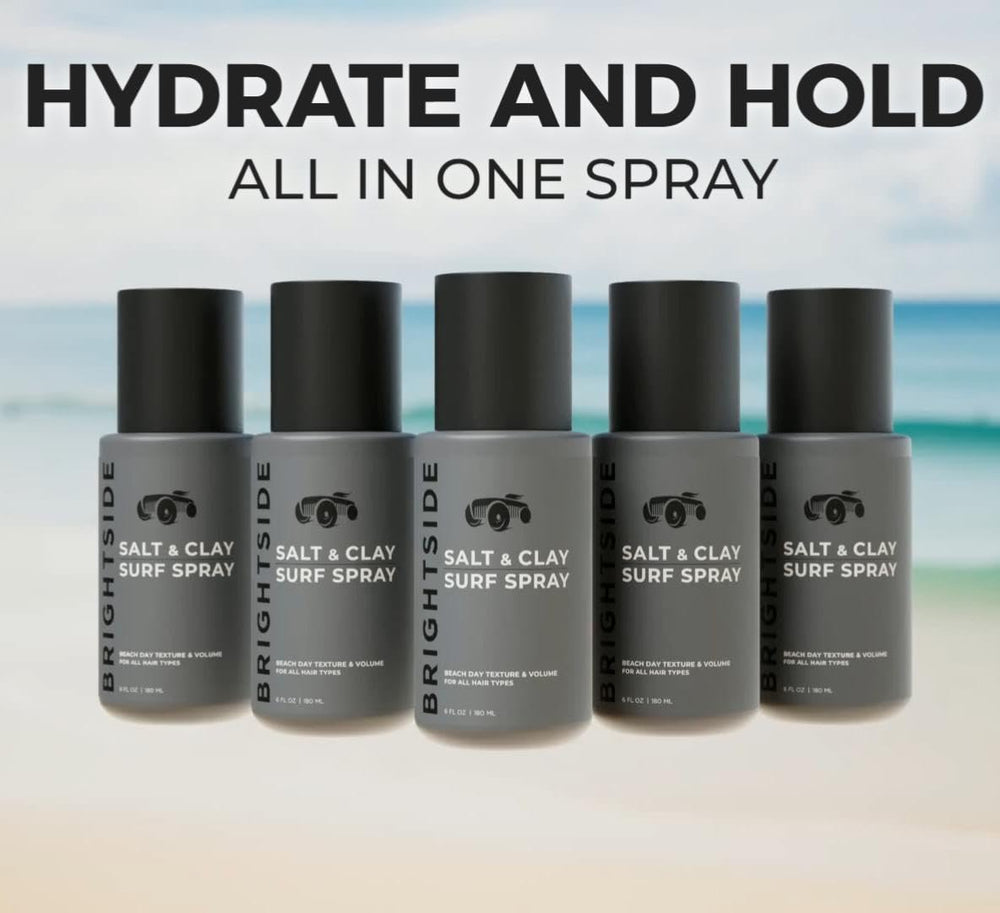 BRIGHTSIDE Salt and Clay Surf Spray bottle side view highlighting clean, alcohol-free formula