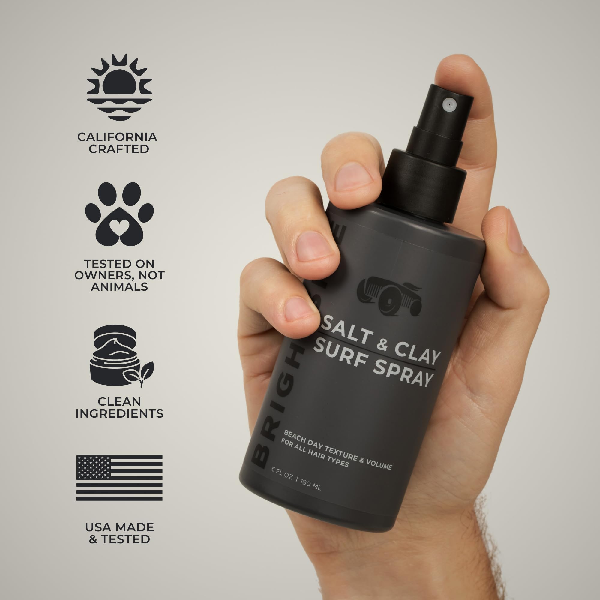BRIGHTSIDE Salt and Clay Surf Spray mist close-up for easy, even application
