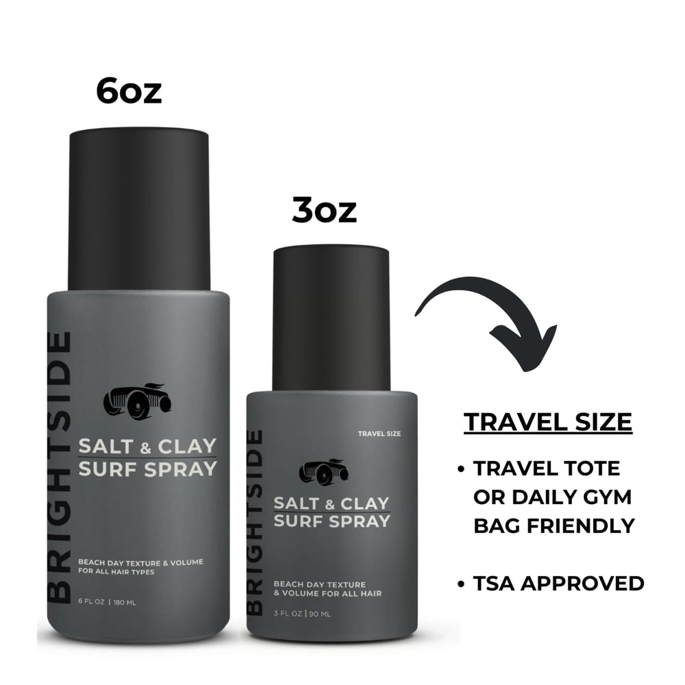 BRIGHTSIDE Salt and Clay Surf Spray bottle shows fragrance notes for a refreshing scent