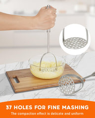 Brigii potato masher showing dual-arc design for even pressure