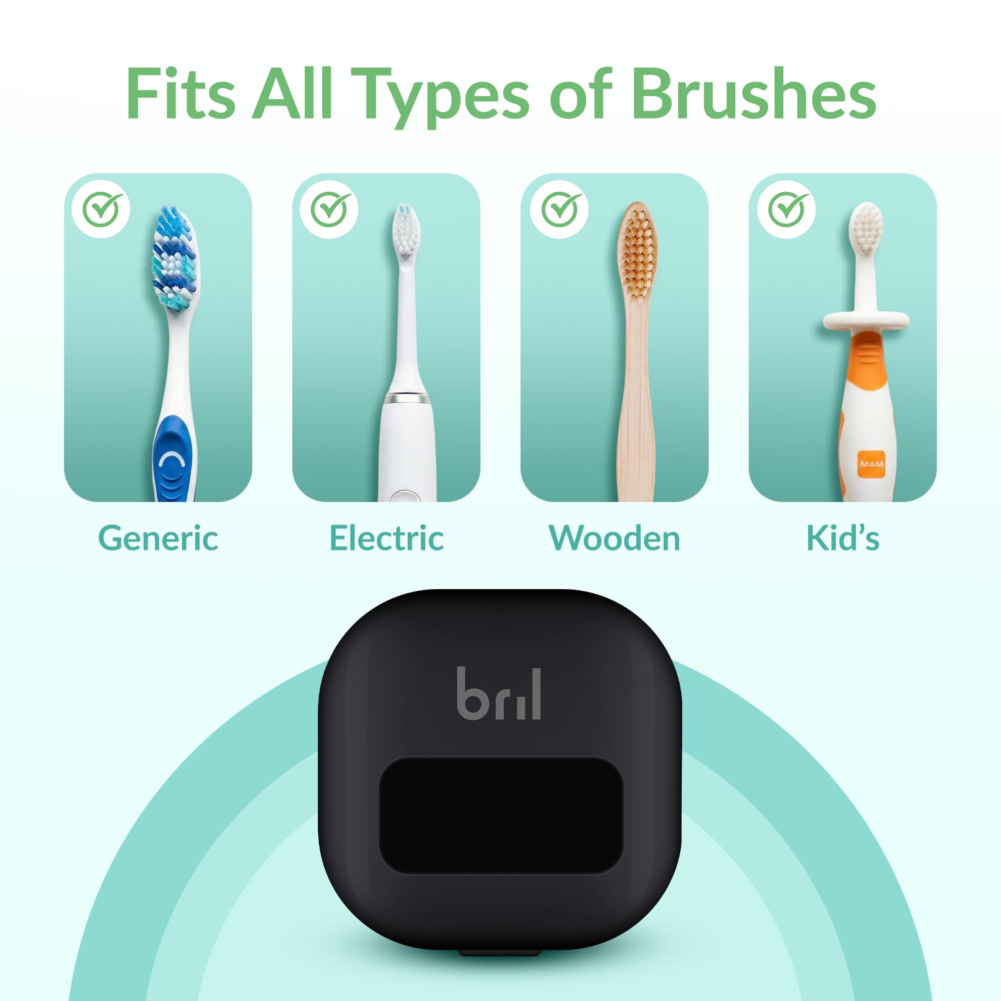 Bril UV-C toothbrush sanitizer magnetic holder mounted on wall.
