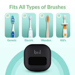 Bril UV-C toothbrush sanitizer magnetic holder mounted on wall.