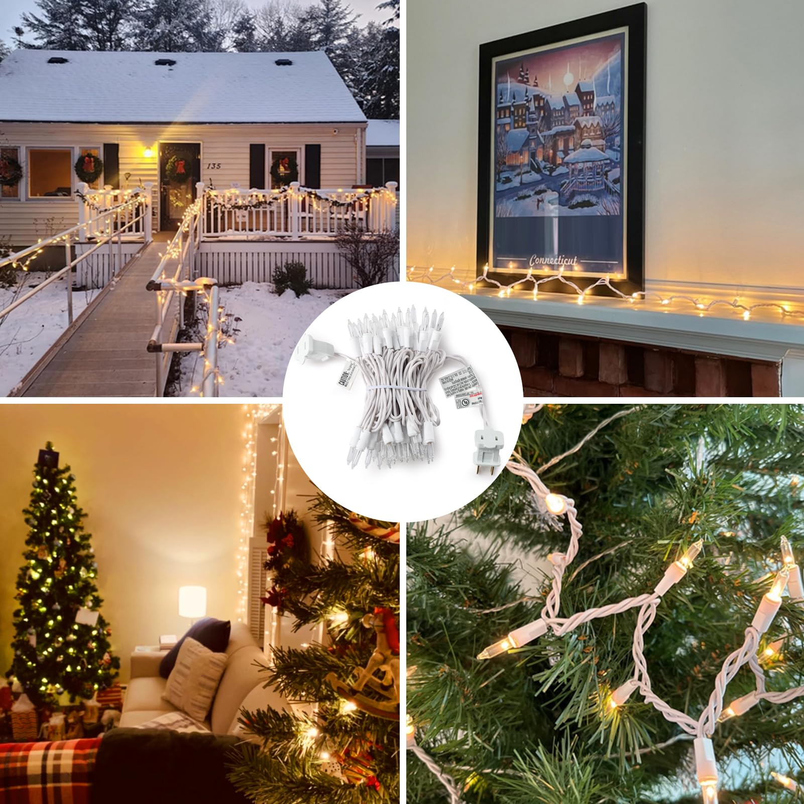 Brillarlights white wire string lights highlight mantles and windows