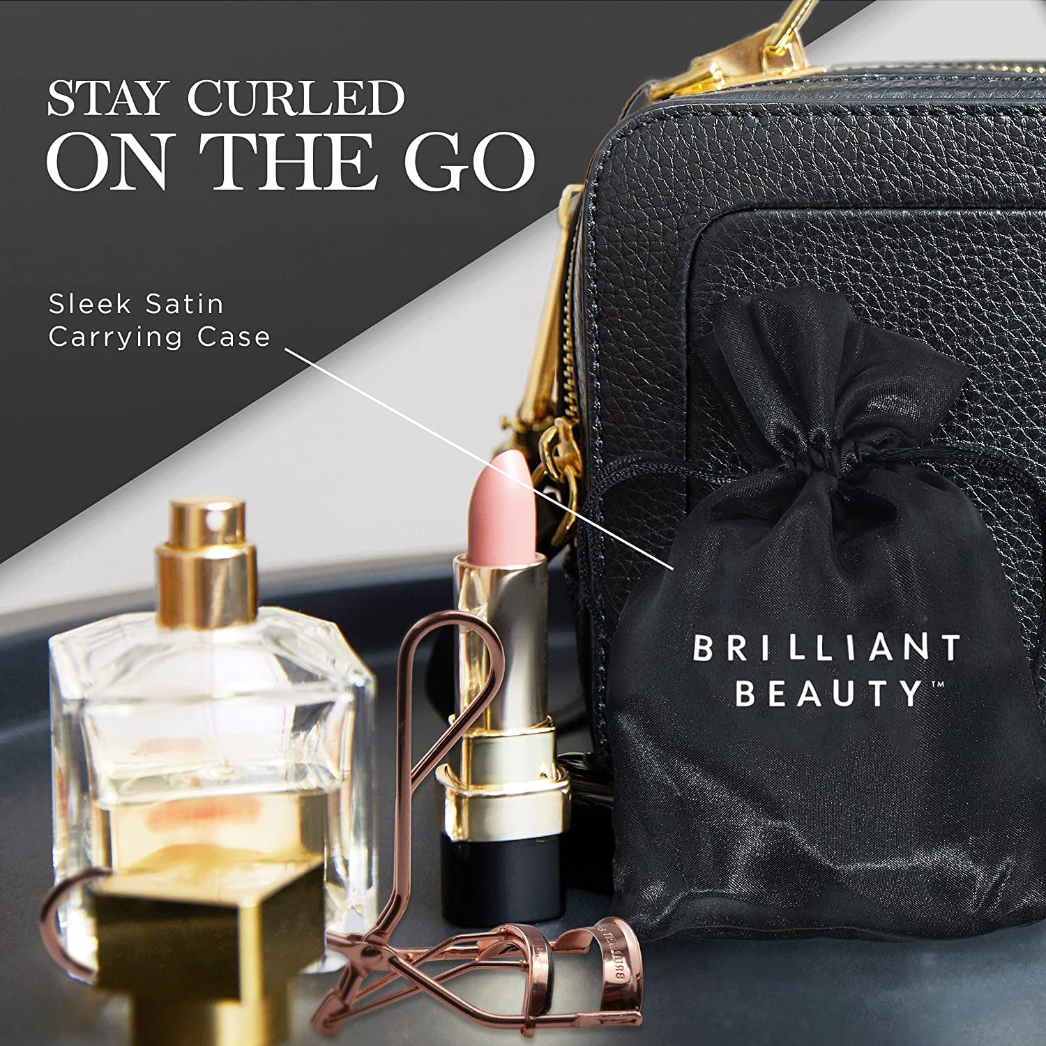Brilliant Beauty travel-friendly curler fits compact bags for quick touch-ups.