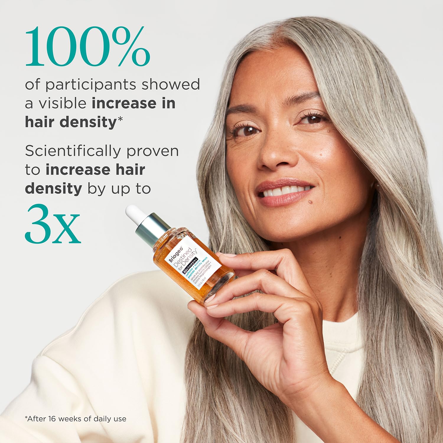 Briogeo Destined for Density ingredient-graphic highlights caffeine, biotin, peptides