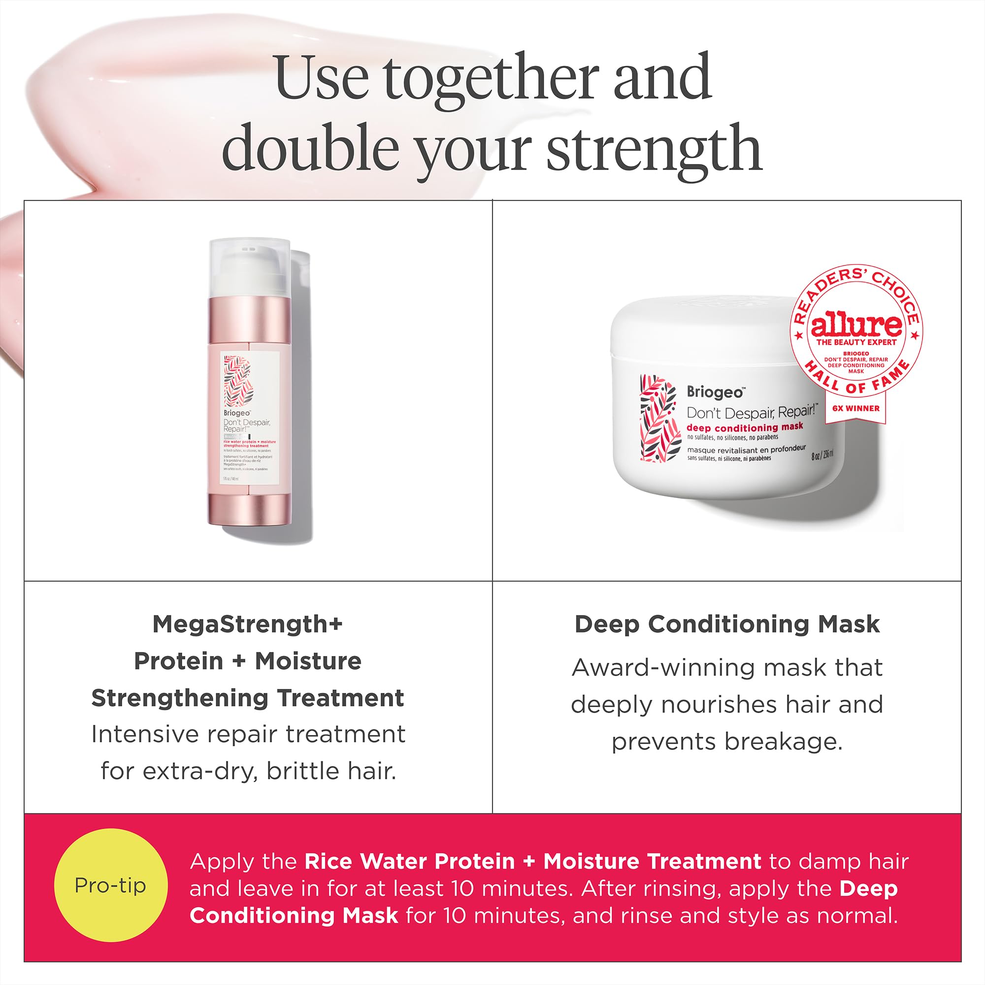 Briogeo Don't Despair, Repair! image showing reduced frizz and smoother ends